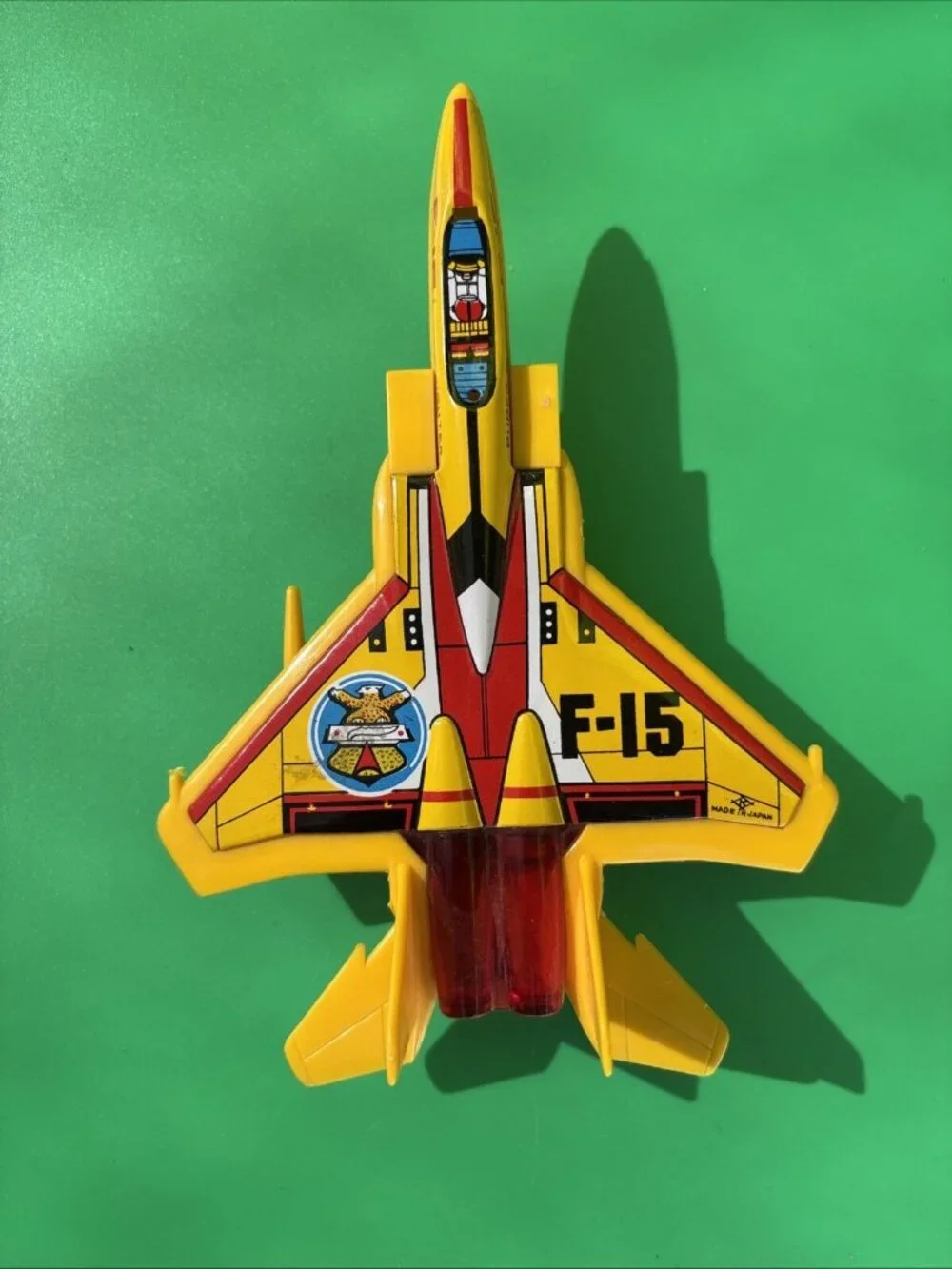 Jimmy Toys 6.8” Super Fighter F-15 Jet Plane Vintage Plastic Tin Toy Yellow